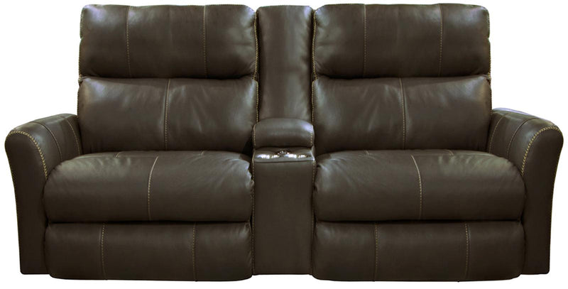 Catnapper Furniture Mara Voice Power Headrest with Lumbar Power Lay Flat Reclining Console Loveseat in Coffee