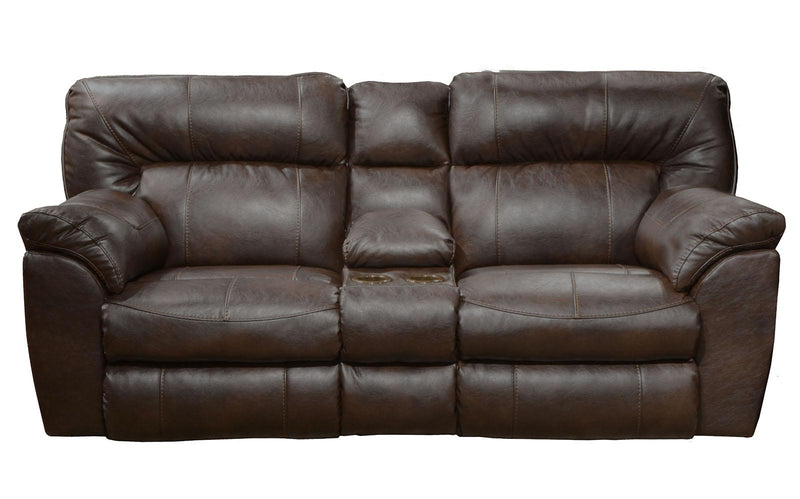 Catnapper Nolan Extra Wide Reclining Console Loveseat w/ Storage & Cupholder in Godiva