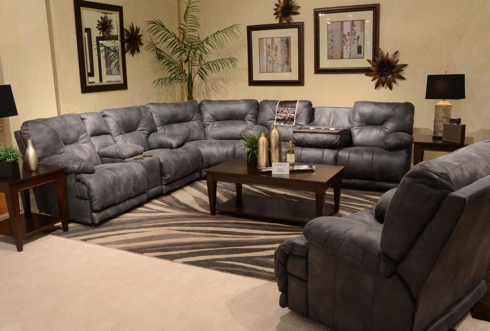 Catnapper Voyager Lay Flat Reclining Sofa with Drop Down Table in